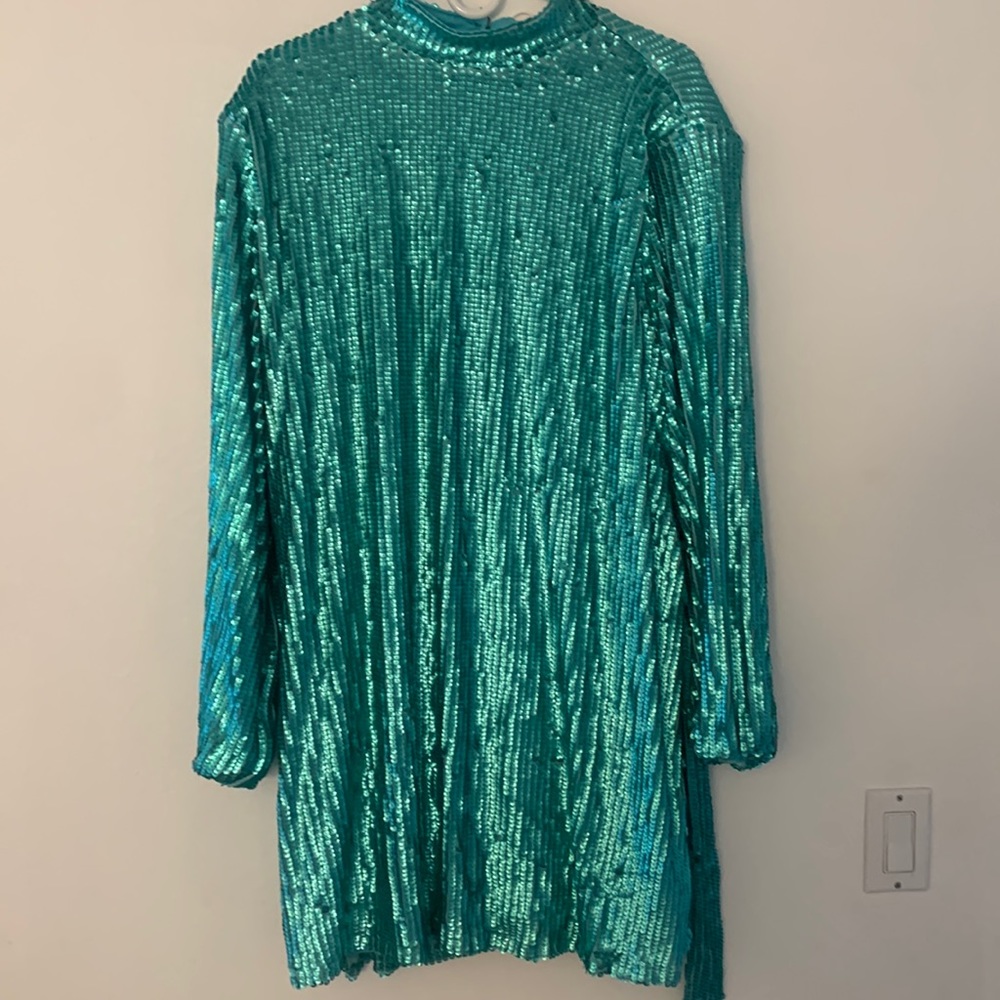 New sequin high neck belted skater dress Turquoise size 18